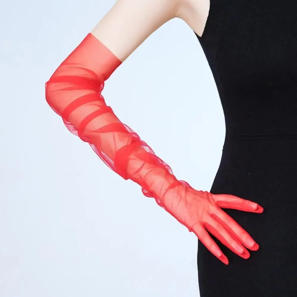 Fashion 70cm Long Sheer Gloves Ultra Thin Stretchy Tulle Gloves Sunscreen Gloves Halloween Accessory