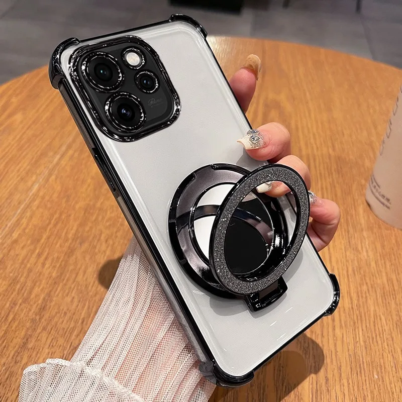 Чехол с глянцевым покрытием и мягкими краями для OPPO Reno 15 Pro 5G, магнитный, с блестками, зеркальным эффектом, подставкой и защитой от падений (Airbag)