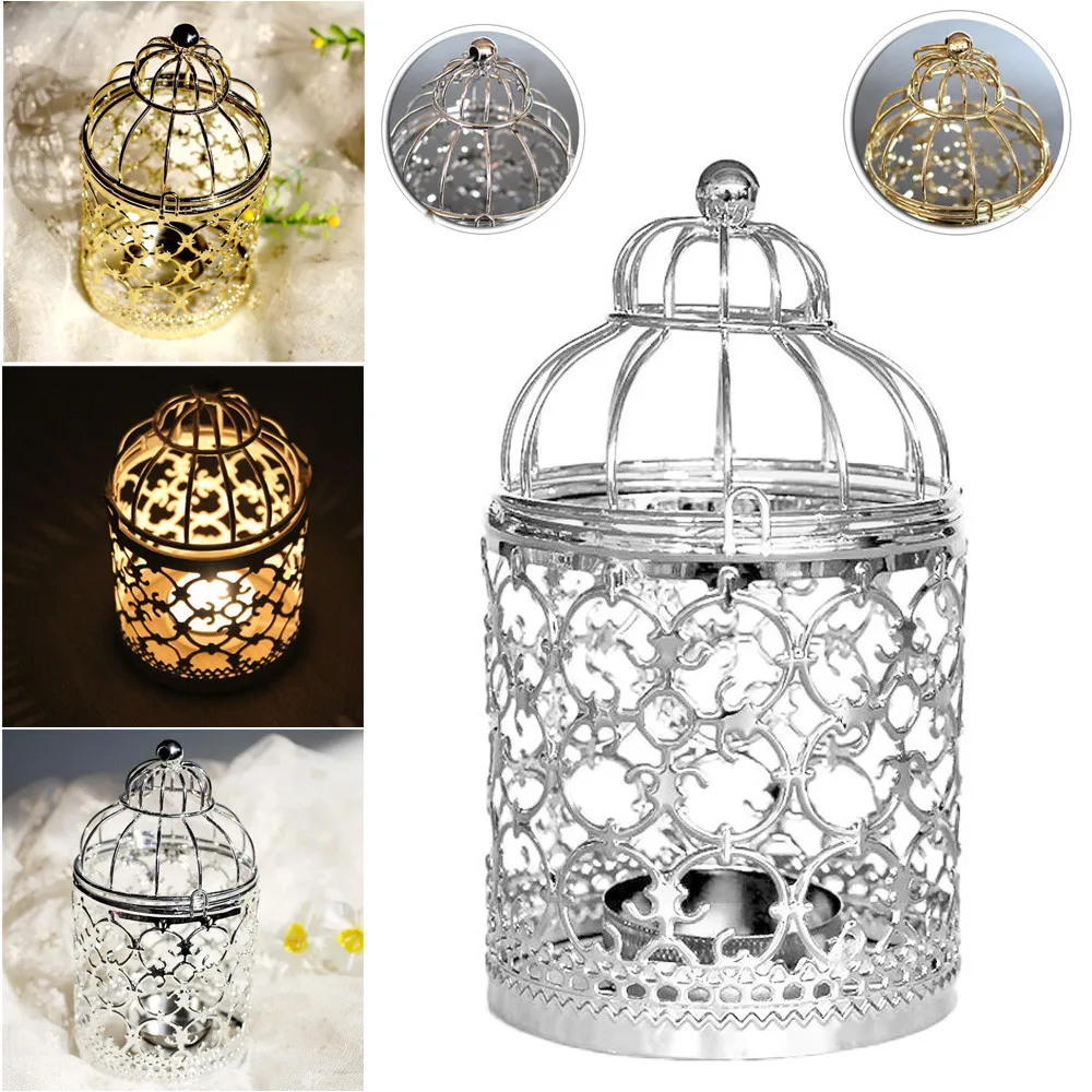 Birdcage Shape Metal Candle Holder Lantern Hollow Candle Stand Home Decor Dinner Party Wedding Party Candle Holder Decoration