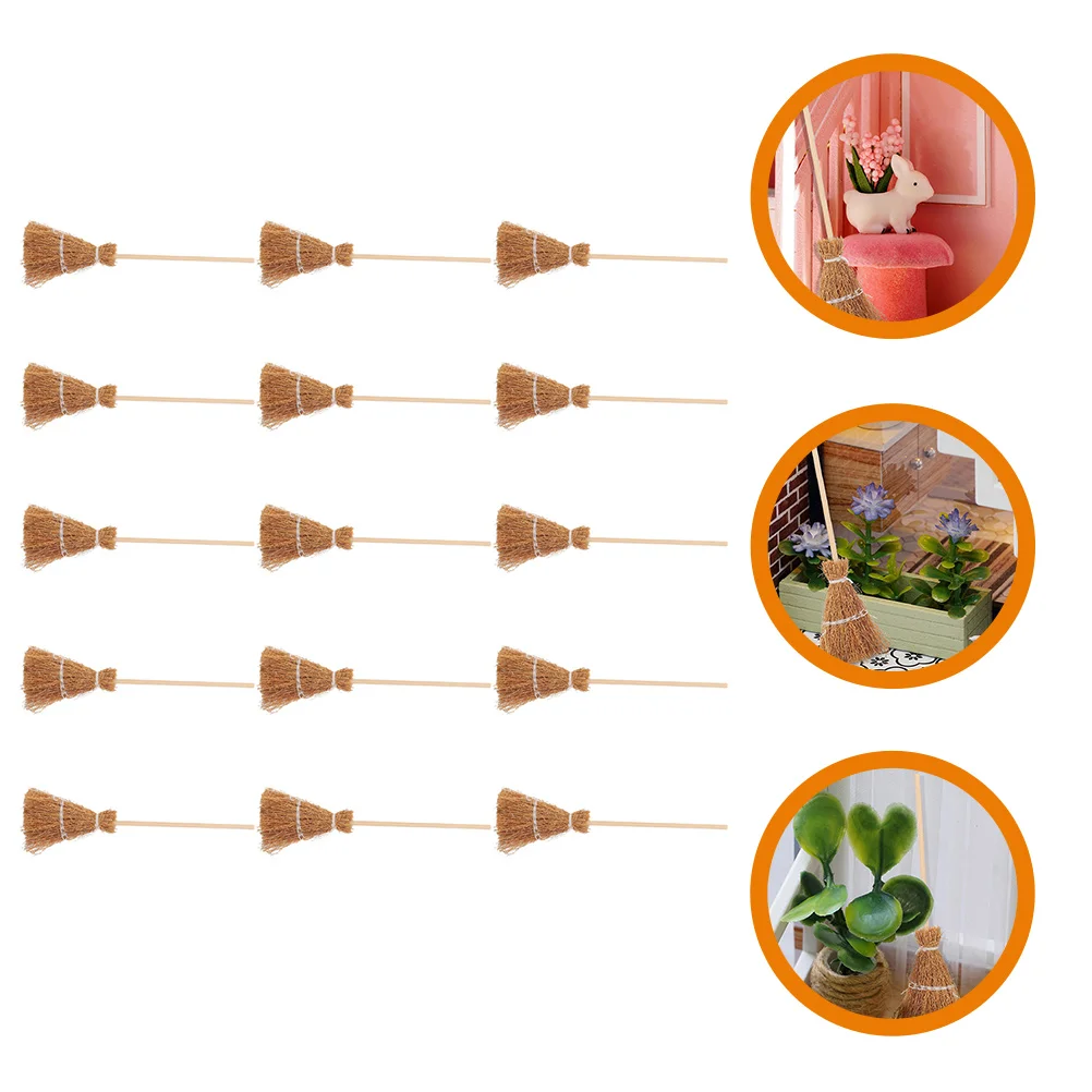 15 Pcs Halloween Christmas Mini Broom Ornaments Witch Decoration Pendant Micro Landscape House Model Witches Wood Brooms