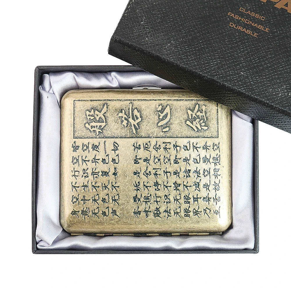 

1PC Retro Metal Relief Prajna Heart Sutra Two-sided Clamshell Copper Alloy Cigarette Case Father Birthday Gift Craft Accessories