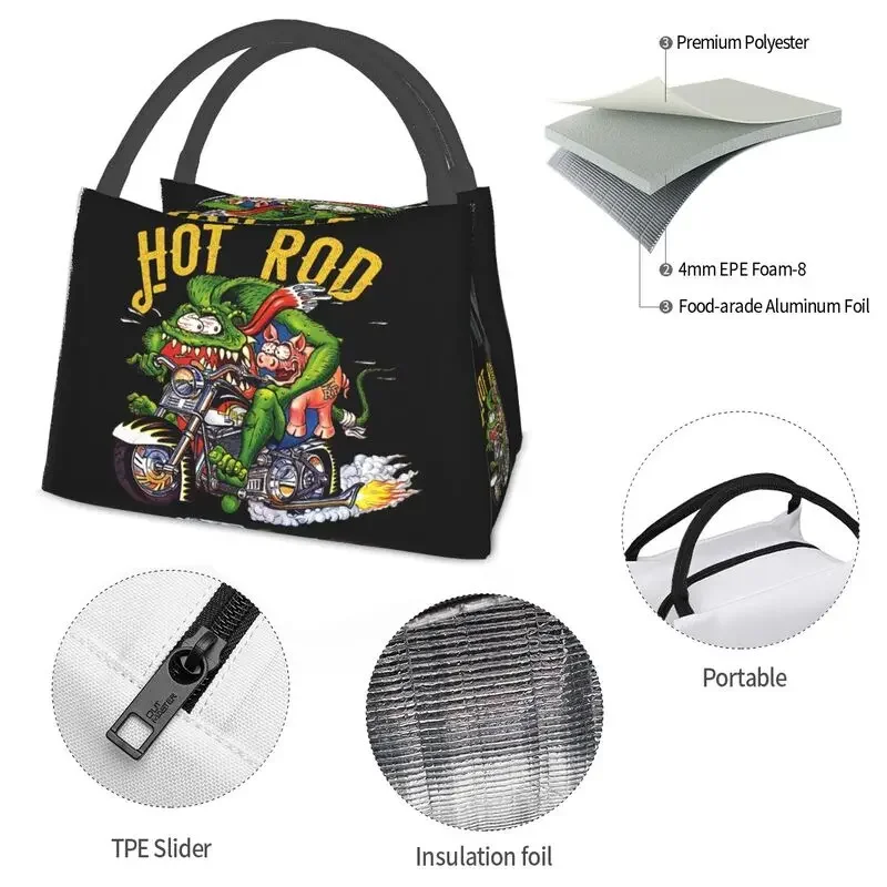 Ratfink Ride Insulated Lunch Bags for School Office Rat Fink Waterproof Thermal Cooler Bento Box Women lunchbag