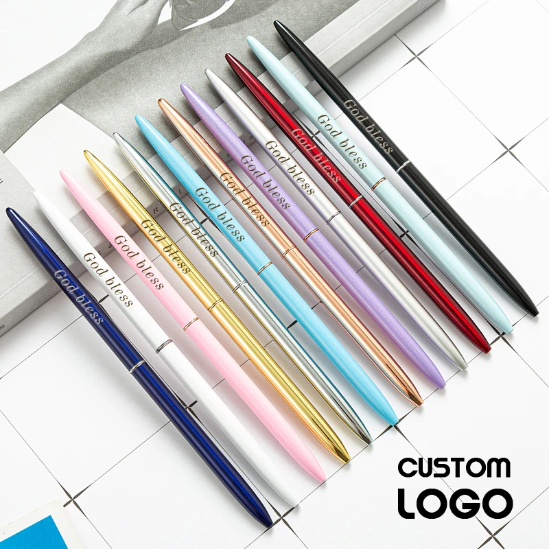 

5pcs Laser Customized Logo Metal Ballpoint Pen Hotel Counter Sign Gel Pens Business Gifts Personality School Office Supplies