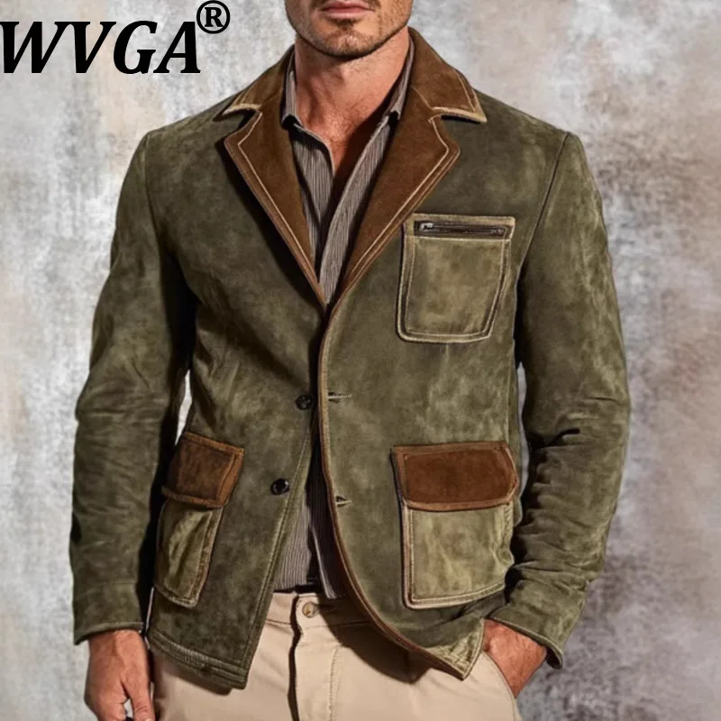 

WVGA Spring Autumn New Men Tide Multi-Pocket Trendy Turn-Down Collar Vintage Suit Jacket Niche Chic Casual Blazer Ins Y2K W19506