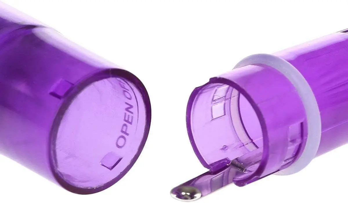 Piccola mini penna portatile per massaggi corpo viso, collo, testa, schiena con 4 teste (1 pezzo viola)