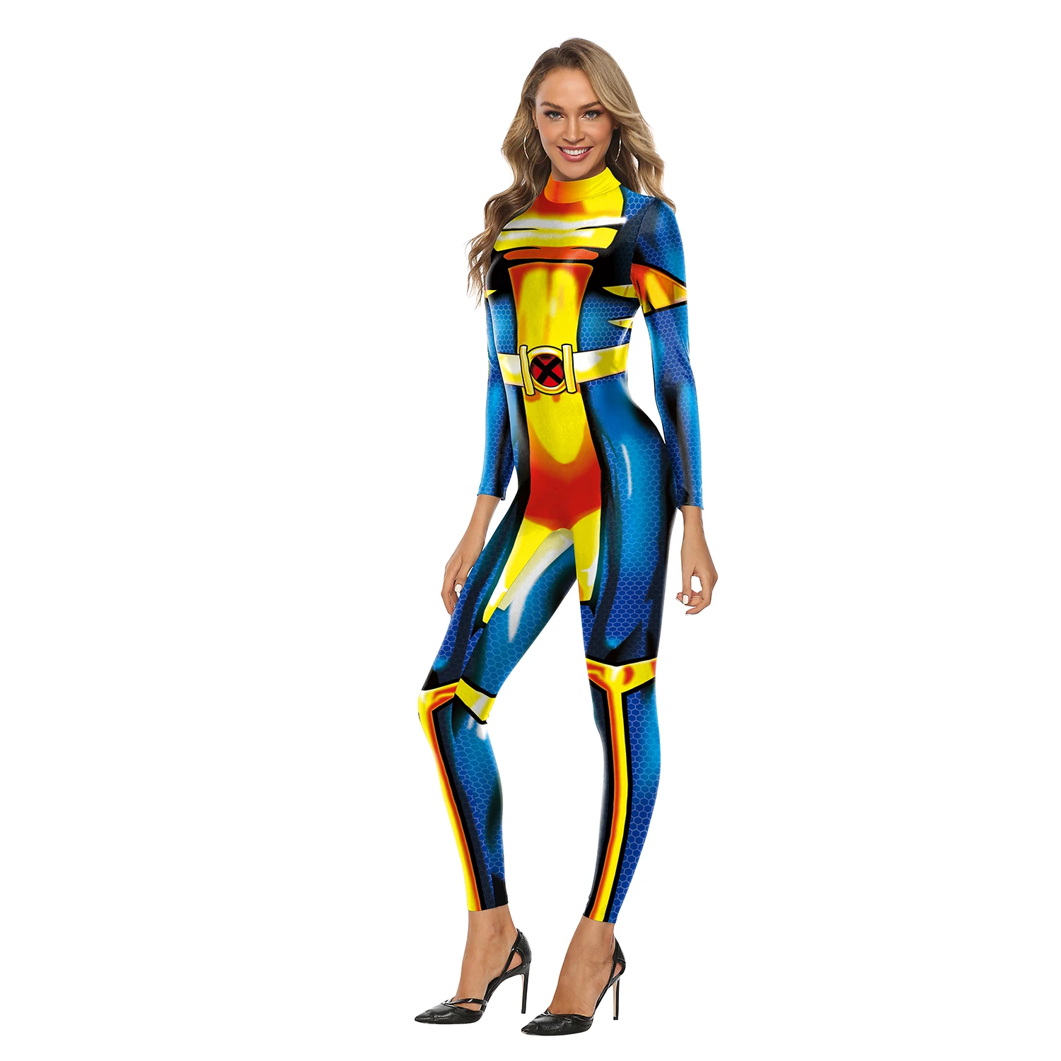 Frau Zentai Bodysuit Femmale Urlaub Cosplay Overall Hero Gedruckt Kostüm Halloween Party Disguisement Anzug Punk Stil Outfit