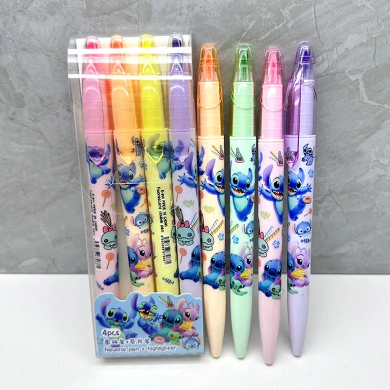 48pcs/lot Disney Stitch 4 Colors Highlighter For Writing Cute Drawing Ballpoint Gel Pen School Office Supplies Stationery