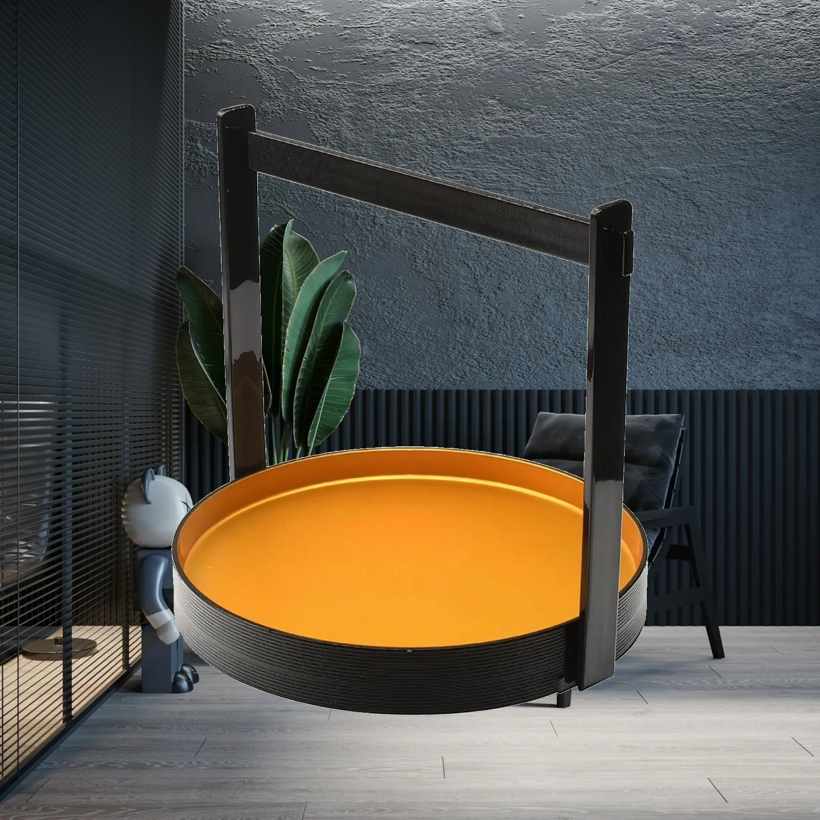 Orange Interior Serving Basket with Crossbar Support for Restaurant Counter Service