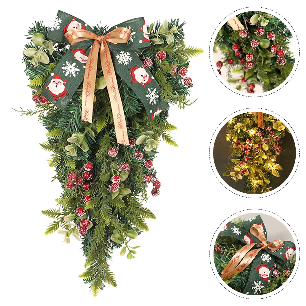 

Christmas Staircase Bowknot Pendant Teardrop Swag Stair Railing Decorative Xmas Door Hanging Artificial Eucalyptus Leaf