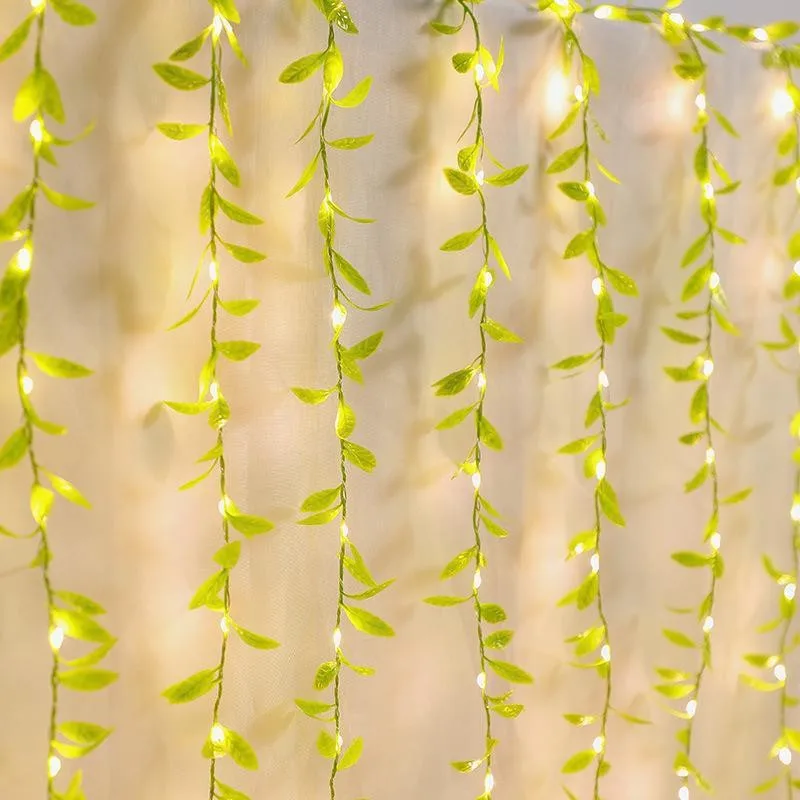 3x1M/3x2m Willow Leaf Curtain Garland on The Window USB Fairy Lights Festoon with Remote New Year Led Lights Christmas Decor