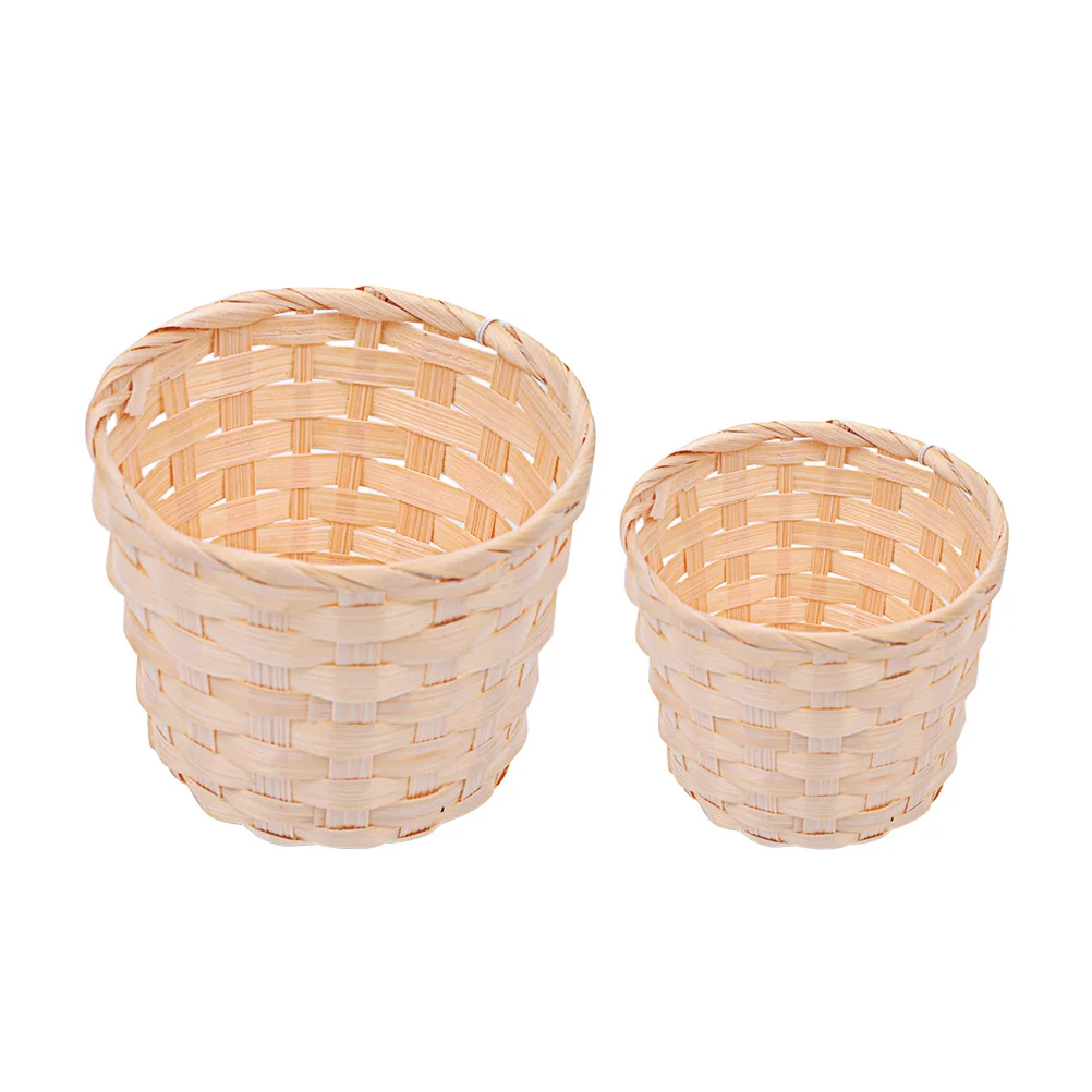 

12Pcs Bamboo-Made Small Baskets Rustic Log Color Multifunction Storage Bushel Baskets for Home Decor Woven Containers