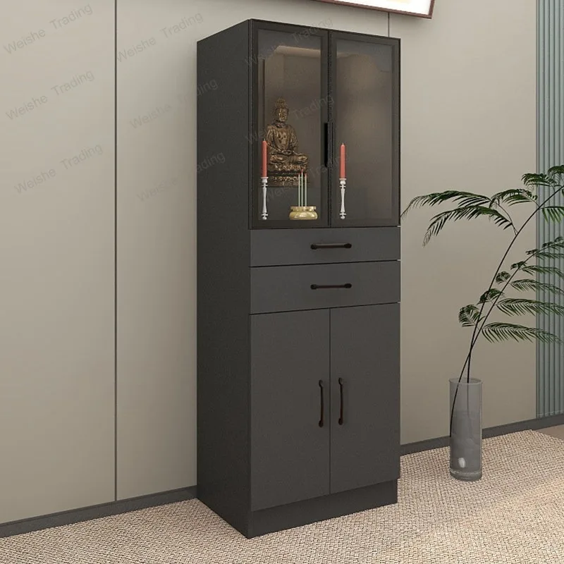 New Chinese-style Buddhist niche, Buddhist cabinet offering table, simple offering table, God of Wealth, Guanyin Buddha statue