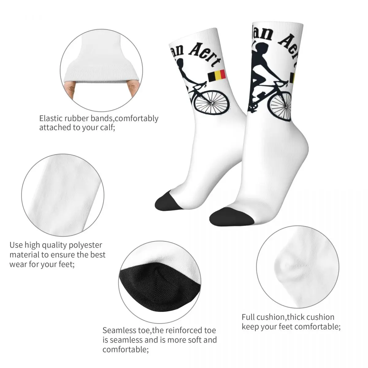 Men's Wout Van Aert Cycling Logo Socks Super Soft Casual Belgium Flag Socks Harajuku Accessories Middle Tube Stockings