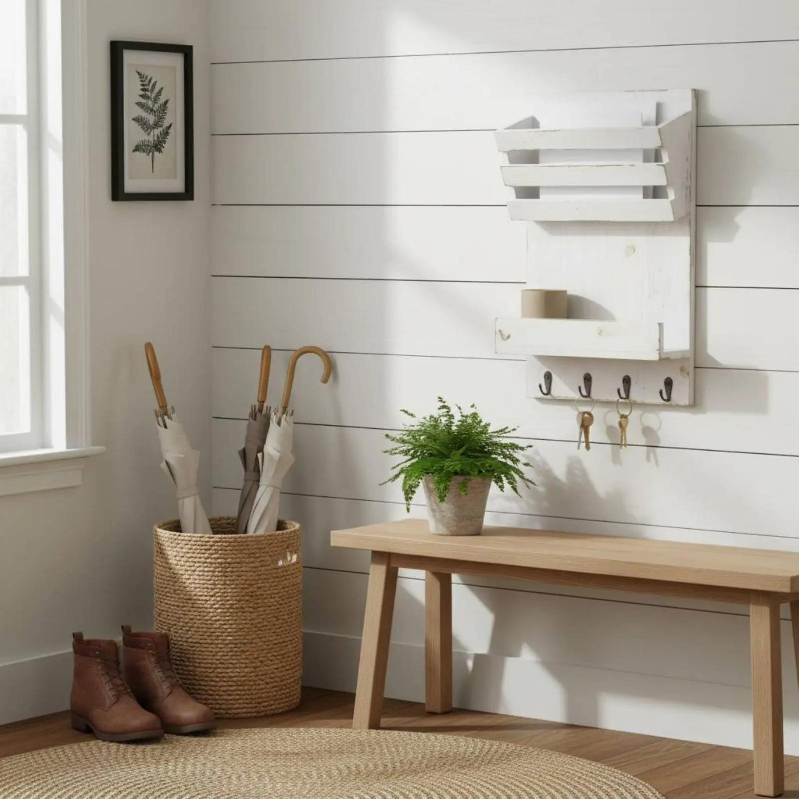 Wooden Wall Mail Holder Multi Functional Mail Holder with Hooks Wood Wall Shelf Decorative Entryway Organizer Easy to Install view 3