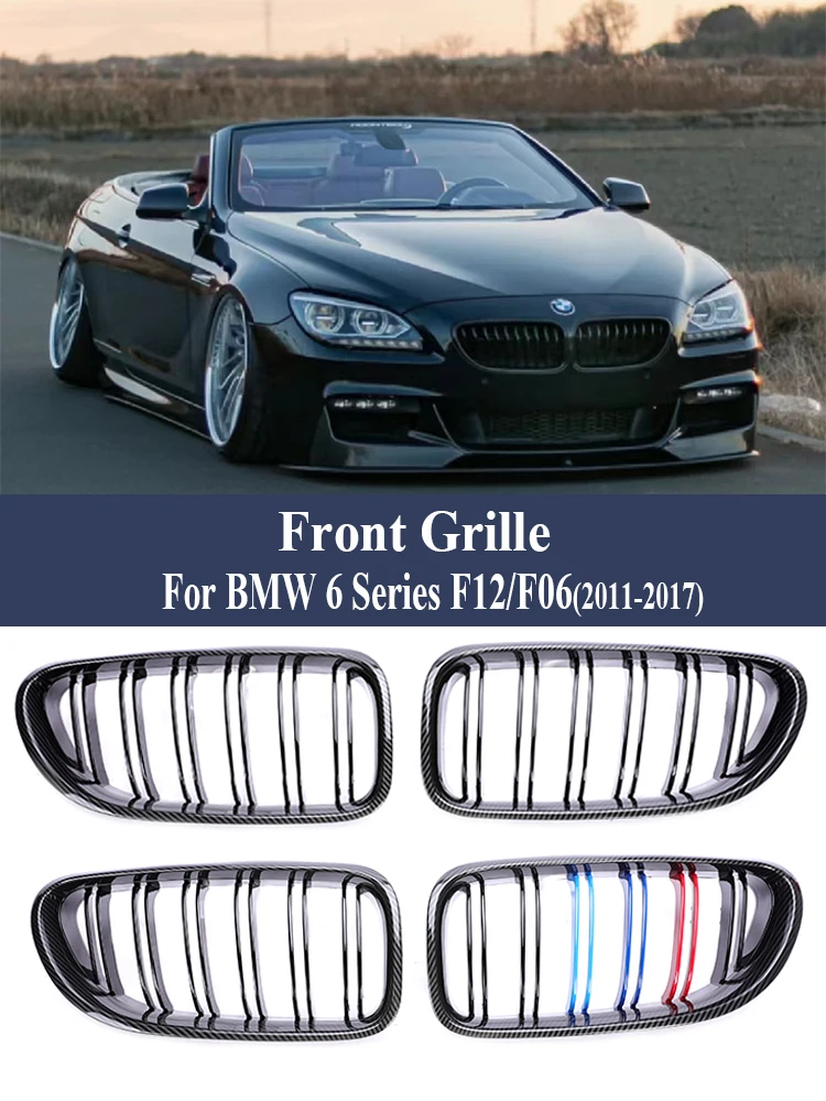 Double Slat Kidney Grill Carbon Fiber Look Refting Grills M Color Chrome Black Grille 650i 640i  For BMW 6 Series F12 F13 F06