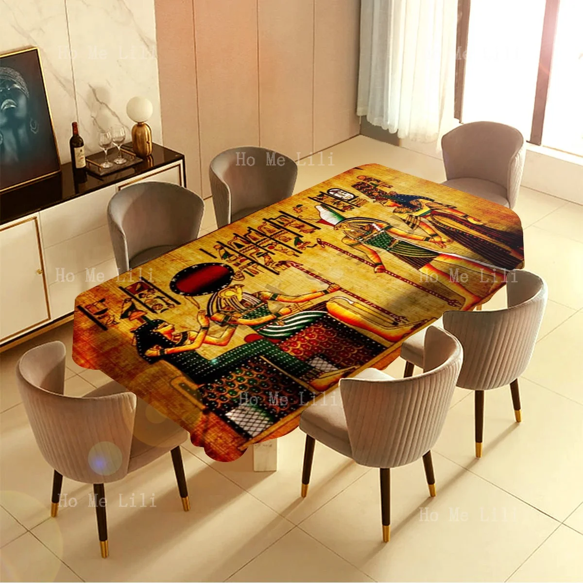 Ancient Egyptian Scrolls With Pharaonic Hieroglyphics Roses Tablecloth By Ho Me Lili For Tabletop Decor