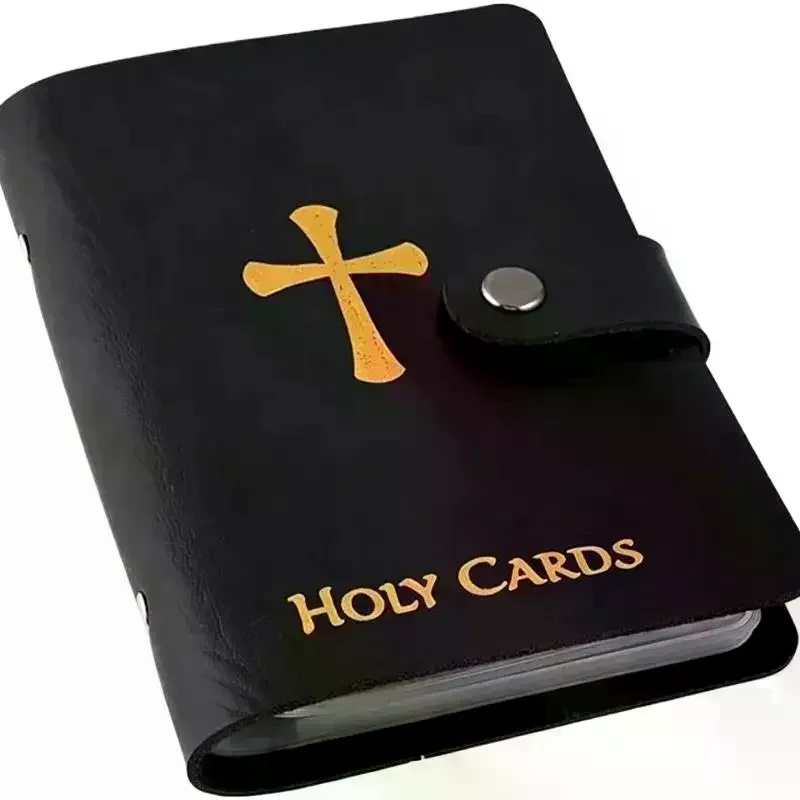 Leather Holy Card Holder Pocket Prayer Card Organizer With Snap Closure Waterproof Large Capacity Card Collection