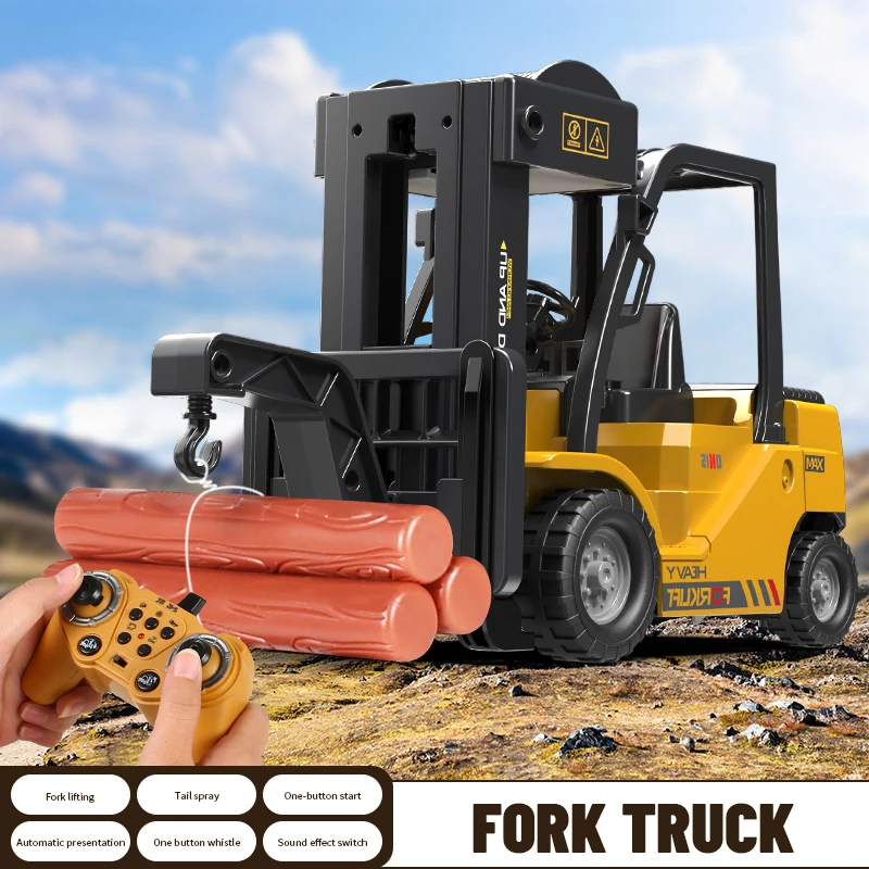 Carretilla elevadora con Control remoto, grúa eléctrica, camiones, luces musicales en aerosol, coche de ingeniería, camión RC, juguetes para niños, regalos, 1/24