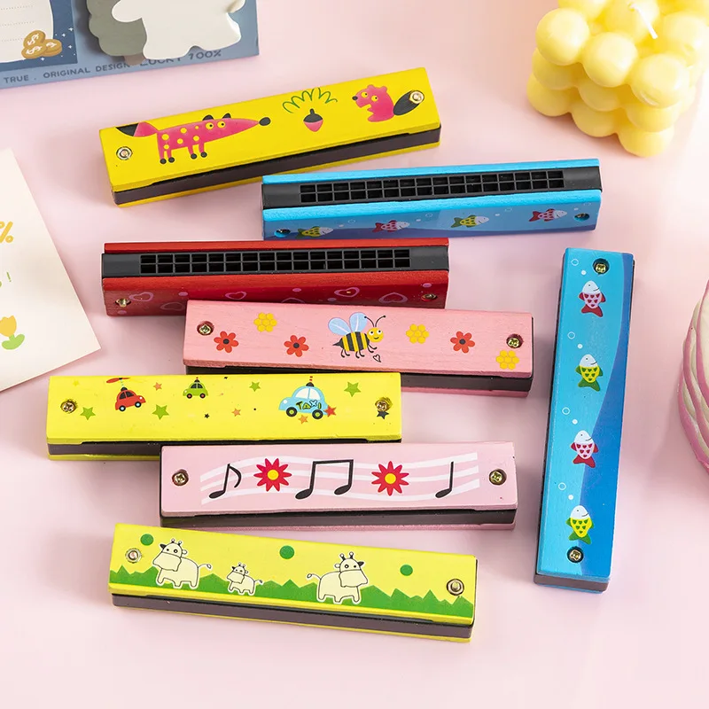 5Pcs Cartoon Wooden Harmonica Musical Instrument Toys for Kids Birthday Party Favors Giveaway Back To Shool Gift Pinata Fillers