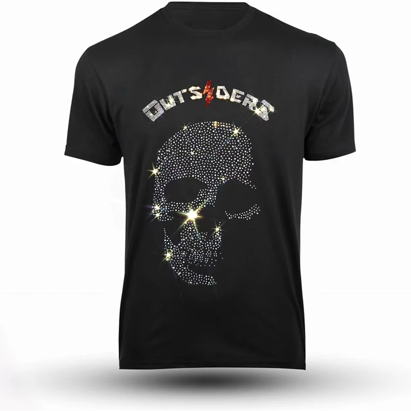 Luxury Mens Quality T-Shirts Autumn Casual Street Short Sleeve Clothing Tee Tops O-Neck Skull Rhinestone Streetwear Tshirt Y2k