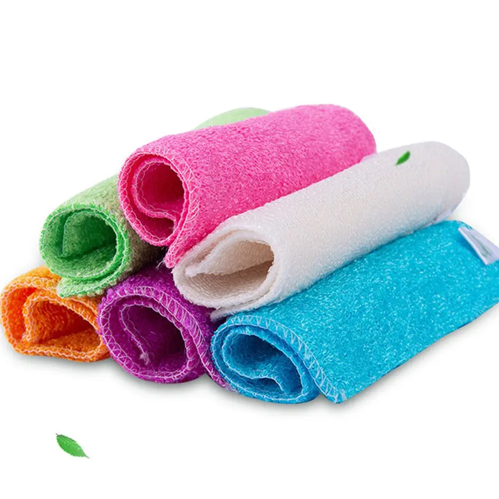 1/5PCS Household Anti-grease Bamboo Fiber Dish Cloth Scouring Pad Washing Towel Cleaning Rags