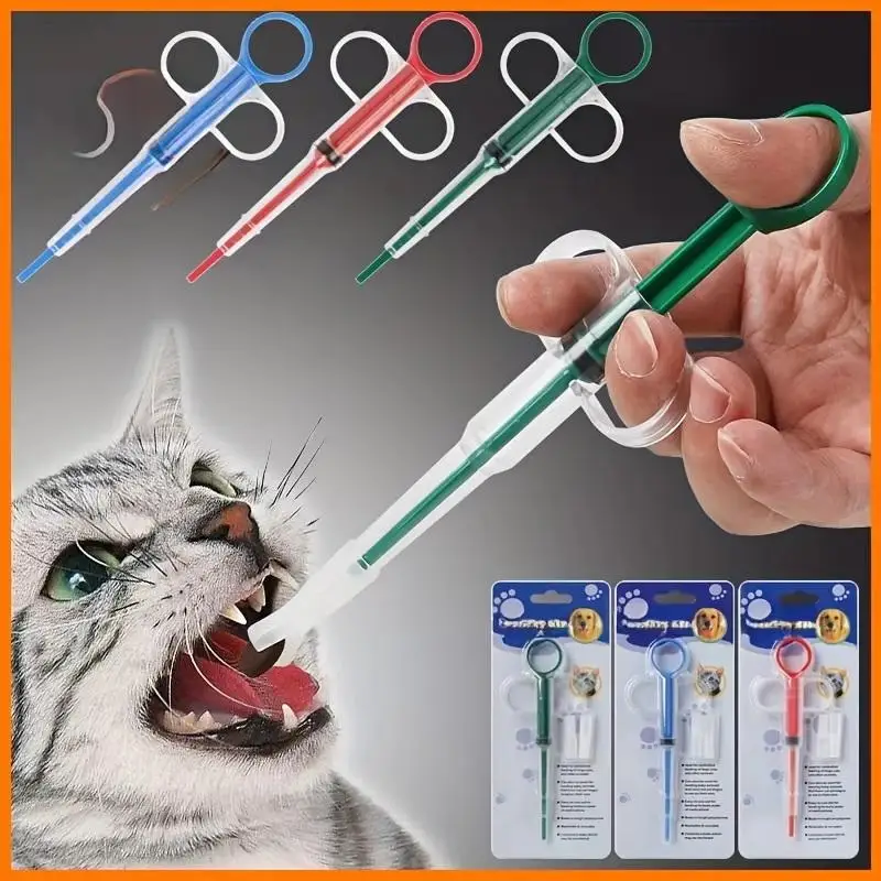 Dual Use Pet Pill Syringe Soft Tip Cat Medicine Feeder Pill Shooter 3 Colors Non-slip Handle for Safe Pet Feeding