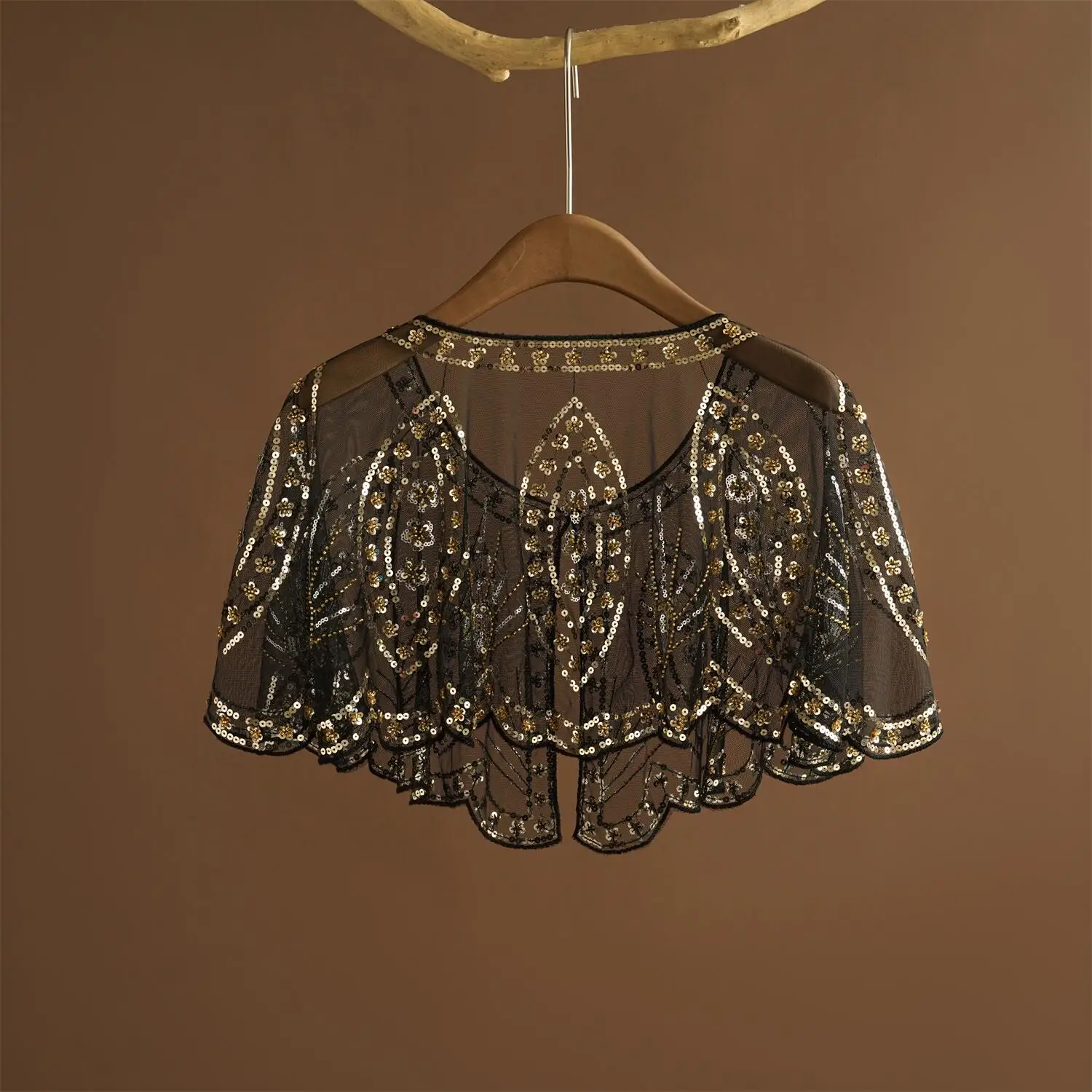 1920er Jahre Pailletten-Verzierter Flapper-Schal Elegante Wickelkleider Atmungsaktiver Kurzer Umhang Vintage Abendcape Braut-Schal – Detail 13