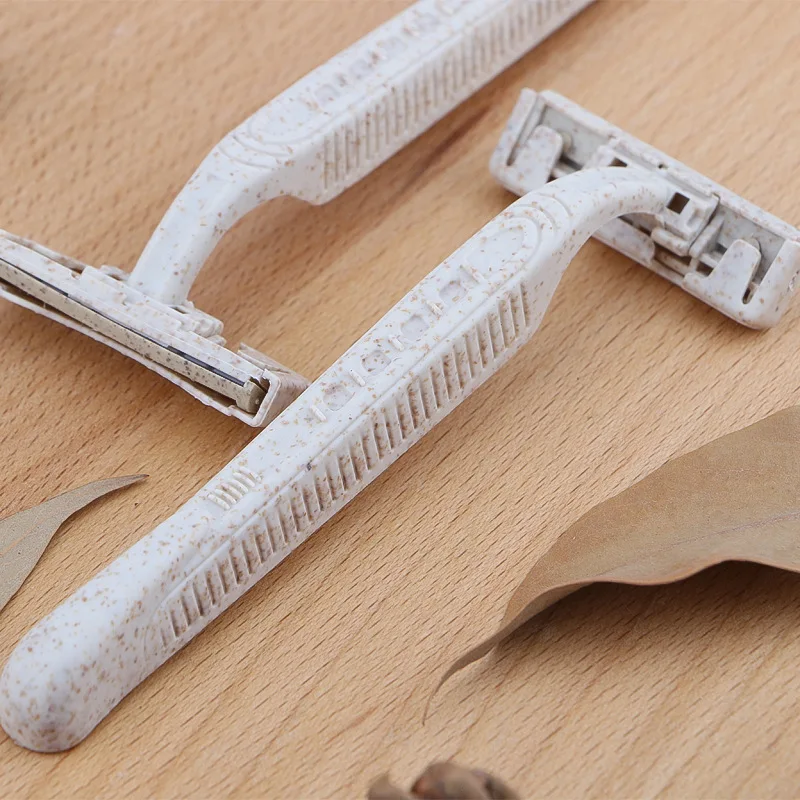 10pcs Eco-friendly Disposable Razors Wheat Straw Twin Sweden Stainless Steel Blade highly-biodegradable Recyclable