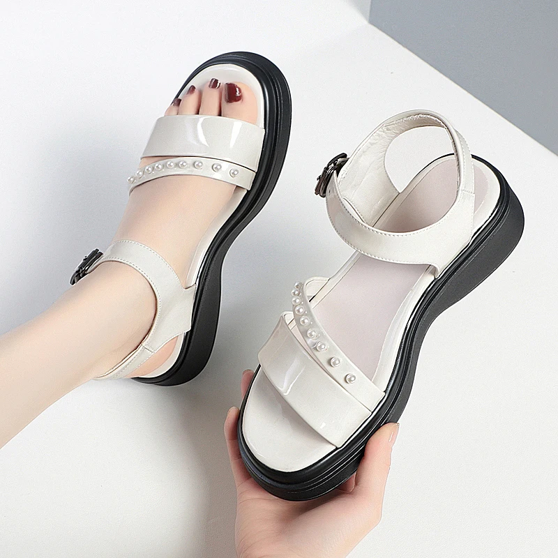 AIYUQI Women Sandals Wedge 2024 New Summer Genuine Leather Women Sandals Fashion Roman Open-toed Sandals Women