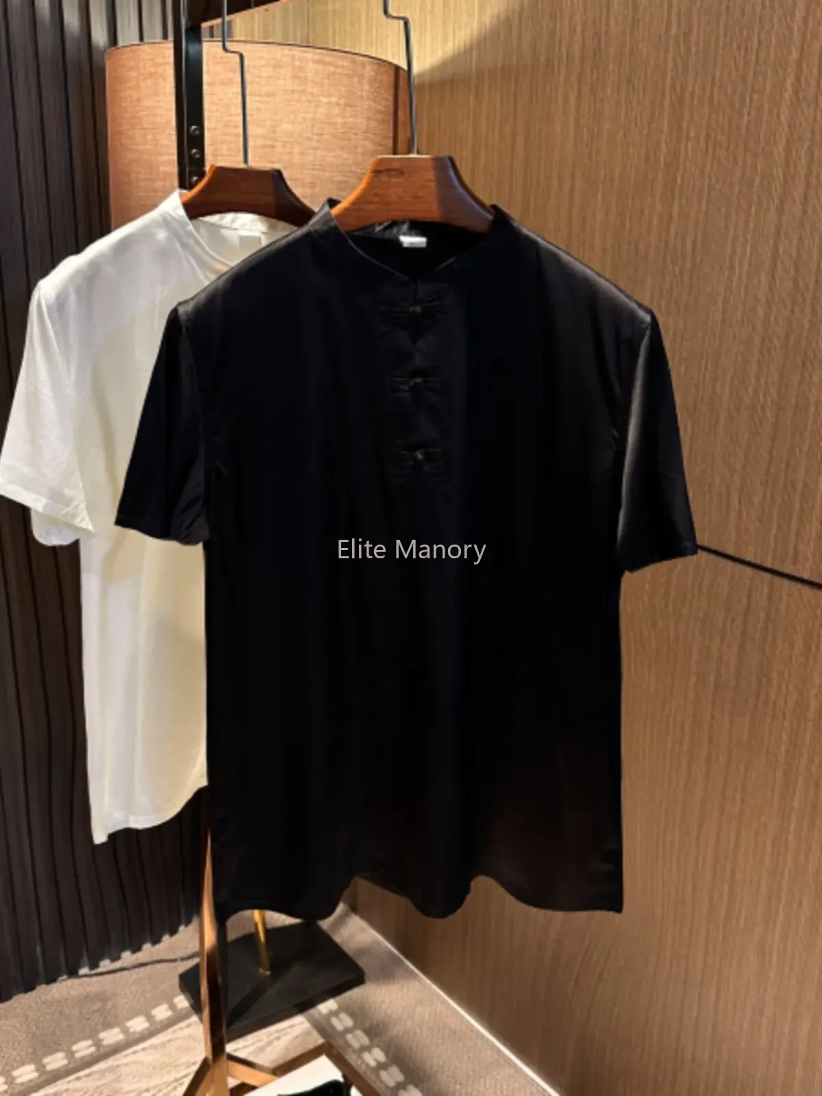 High-end mulberry silk! Summer men's disc-button stand-up collar Chinese style shirt silk short-sleeved shirt