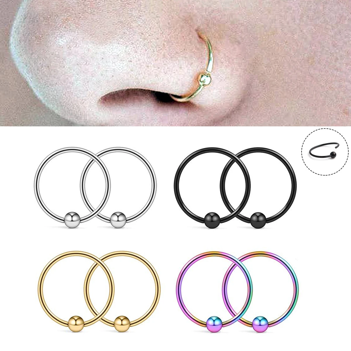 2-10 Uds anillo de nariz 20G pendientes de cartílago de hélice fina para labio narina tabique Piercing aro joyería de cuerpo para mujeres y hombres