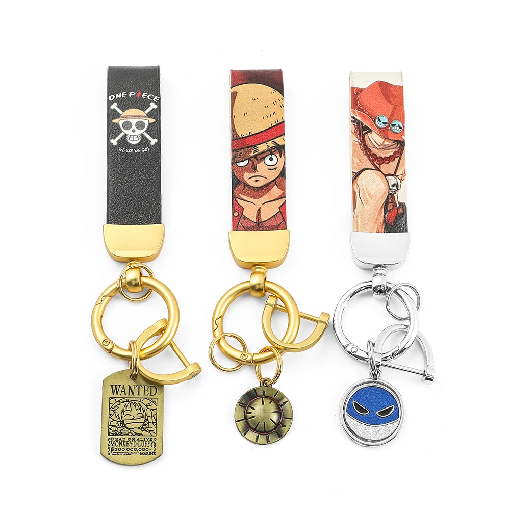 ONE PIECE Keychains Monkey D. Luffy Portgas·D· Ace Pirate Metal Leather Key Chain Holder Car Trinket Keyring Peripheral Toy