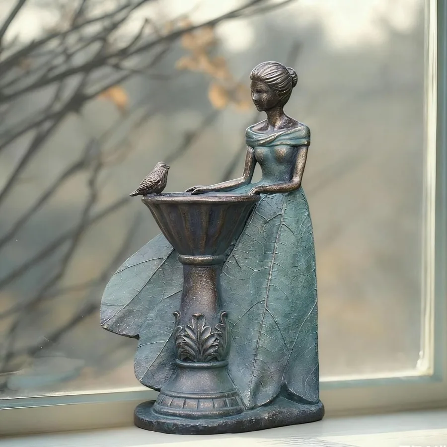 

Fairy Outdoor-Statues Garden-Decor with Solar - 12 Inch Resin Leaf Girls Birdbath Sculpture Waterproof Outdoor Decor for Patio/