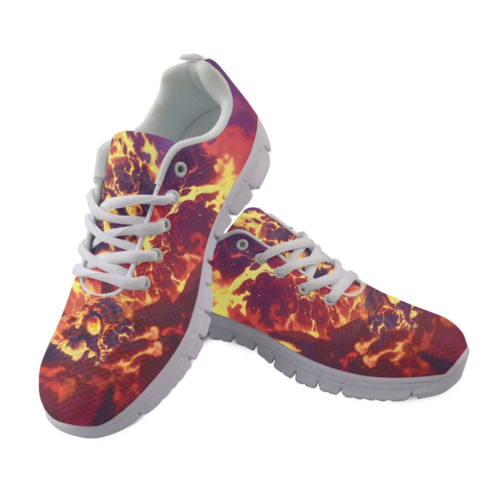 Coloranimal Fire Skull Print Anti-Slip Sports Tennis Shoes for Women Mesh & EVA Sole Women Running Walking Shoes for Travel
