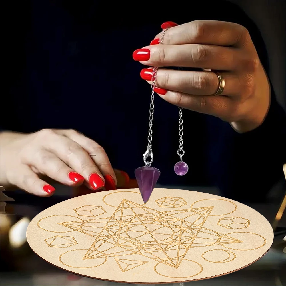 Wooden Carved Sacred Geometric Energy Mat Crystal Display Altar Decor Witchcraft Spiritual Accessories Occult Enthusiast Gift