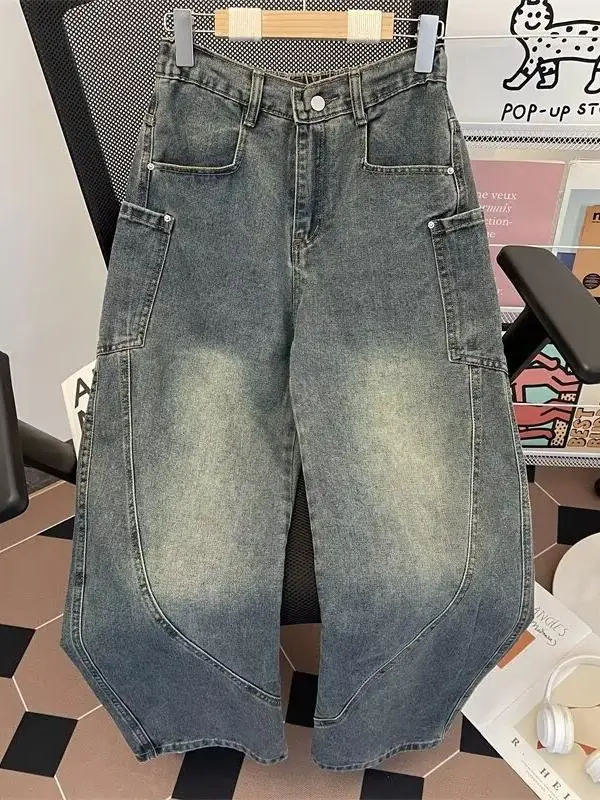 

Retro Blue Knife Men's Jeans Straight Leg Wide Leg Workwear Long Pants Autumn Winter Washed out Loose Fit Casual Jeans