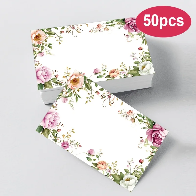 50Pcs Mori Style Floral Border Thank You Cards, Watercolor White Peony Rose Message Cards, Blank for Writing