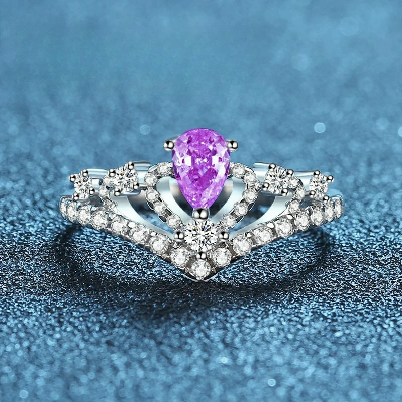 

PT950 Platinum Artificially Cultivated Gemstone Droplet Shaped Sea Blue Purple Full Diamond Women's Ring Jewelry
