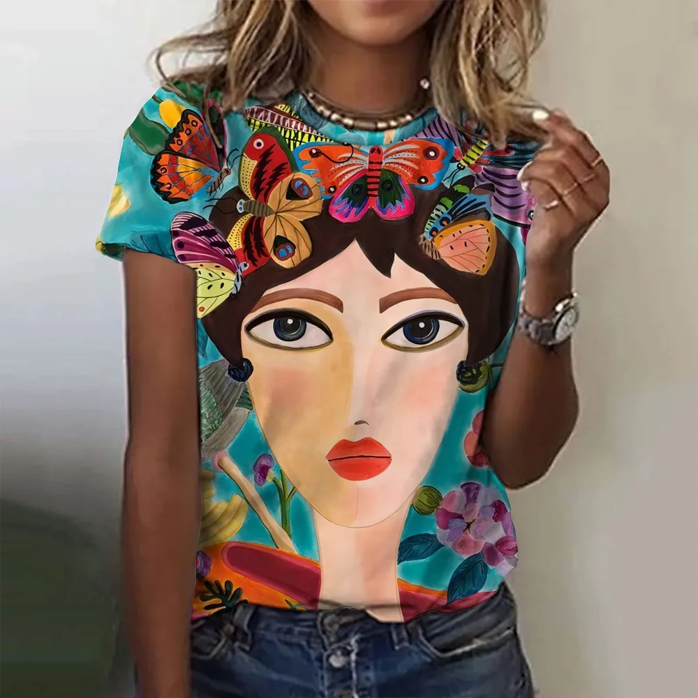 3d Funny Women T-Shirts Summer Fashion Top For Girls Face Paint Harajuku Colorful Beautiful Short Sleeve Tees Oversized Clothing