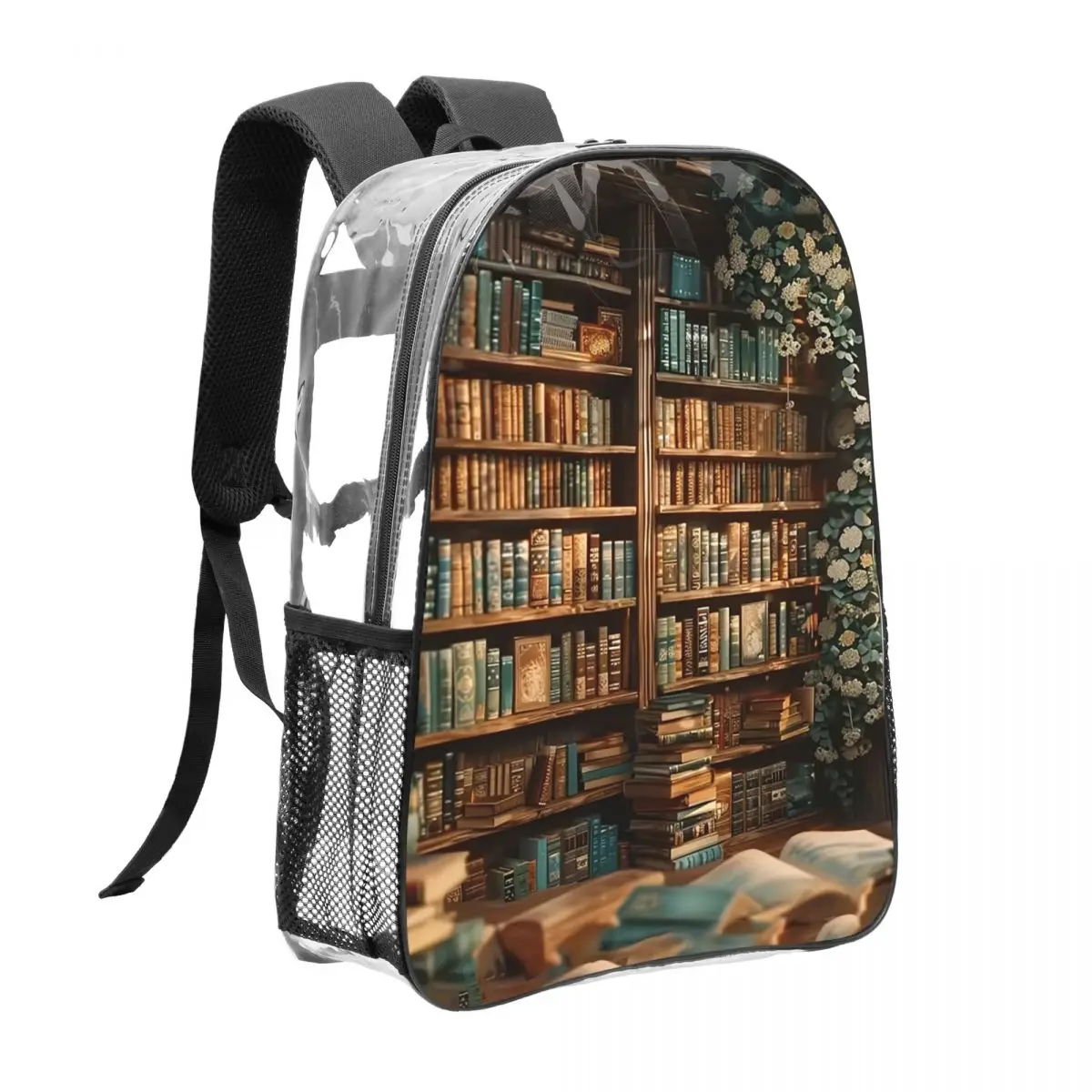 

Cozy Vintage Library Print Backpack 16 in PVC Schoolbag Unisex Durable Lightweight Literary Gift for Book Lovers Waterproof