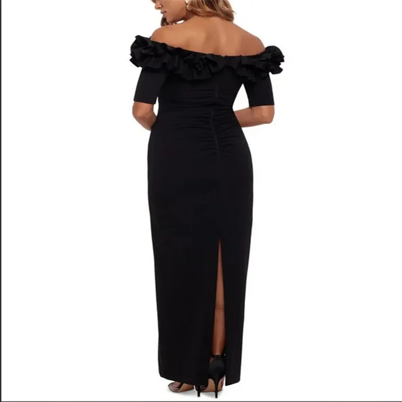 Robes de soirée noires en Spandex robe de soirée de luxe 2025 femmes élégantes Bateau longue fête femme gaine robes de bal personnalisées