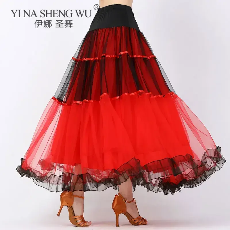 Gonna da ballo standard nazionale Donna Ballo da sala Valzer Costume da flamenco Cintura elastica Gonna grande altalena Abbigliamento da ballo per adulti
