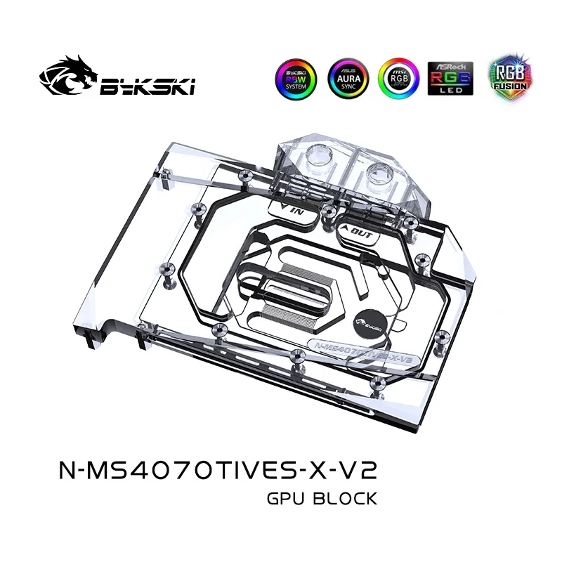 Bykski MSI RTX 4070Ti Ventus Waterblock Специальный водяной охладитель графического процессора 5 В/12 В RGB MB SYNC + задняя панель, N-MS4070TIVES-X-V2