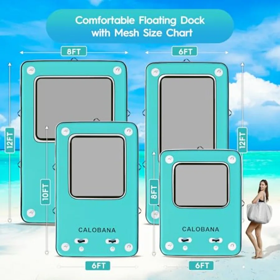Inflatable Floating Dock for Lake Use, PVC Material, Blue, Extra-Stable Design with Detachable Ladder