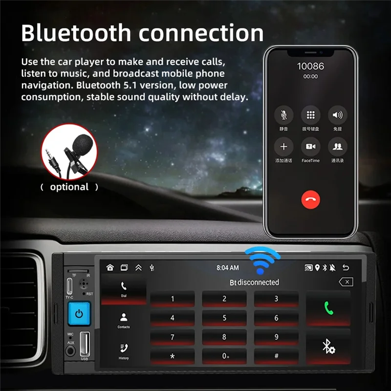 Bluetooth-Enabled Car Radio With Carplay And Android Auto, 1DIN MP5 Player With FM Receiver For Entertainment On The Go-N35R