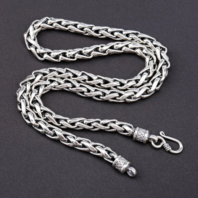 S925 Sterling Silver Necklaces for Men Women New Fashion Thai Silver 6mm 8mm Thick Weaven-Chain Pure Argentum Punk  Jewelry