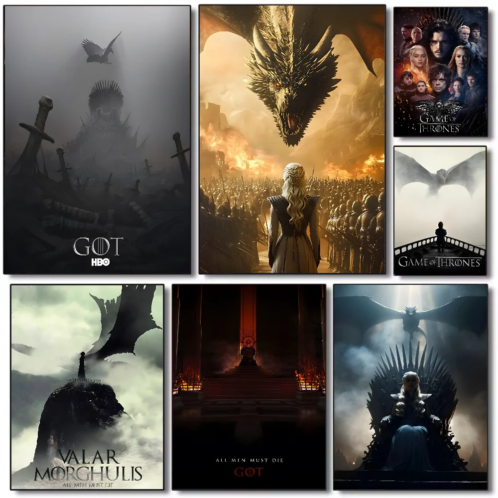 Game of T-ThroneS W-Western D-Dragon Movie Poster HD art sticky wall waterproof home living room bedroom bar aesthetic decoratio