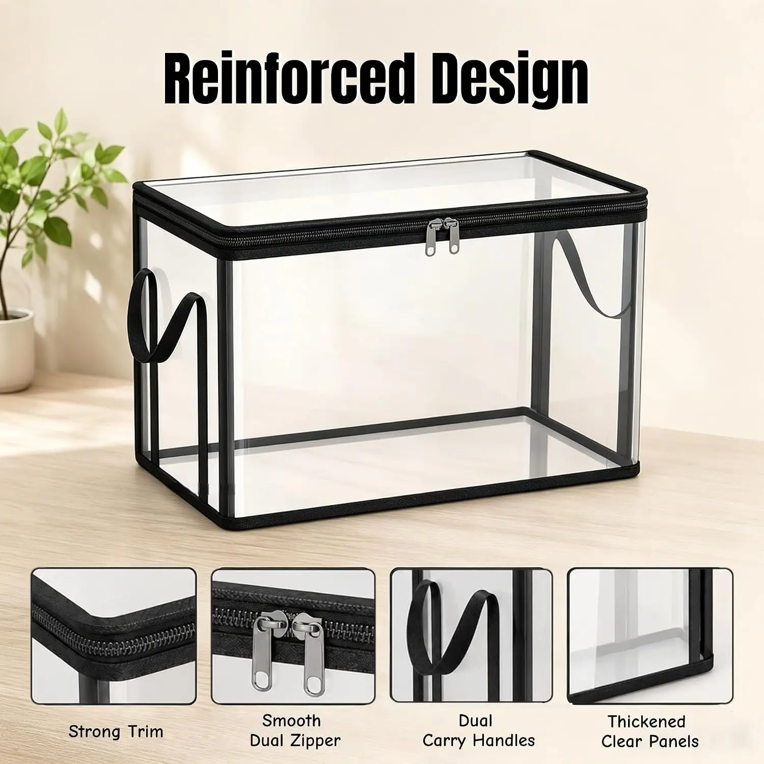 2 Stück Große Transparente Dicke Aufbewahrungstasche mit Klappdeckel Kleider-Organizer Spielzeug-Aufbewahrungstasche Perfekt für Zuhause, Camping, Reisen, Umzüge – Detail 4