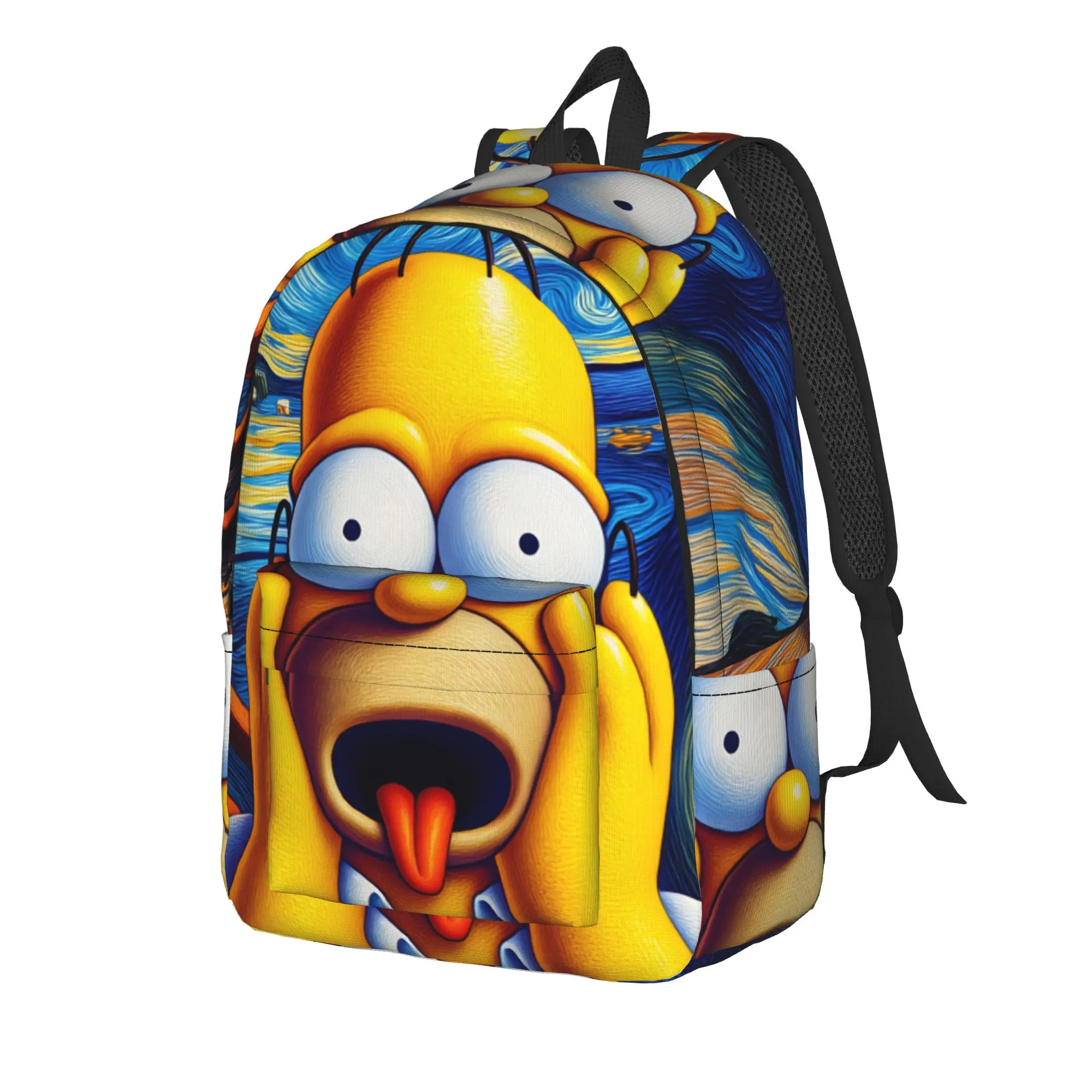 Homer S-Simpsons The Scream Starry Night Art Backpack Workout Backpacks Casual High School Bags Designer Lightweight Rucksack