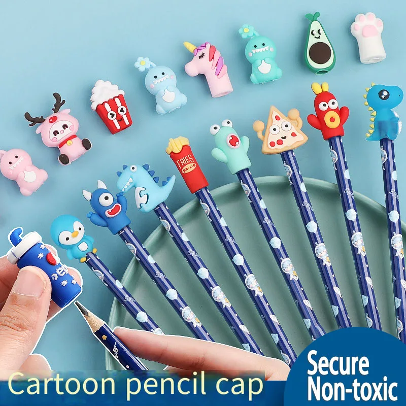 5~10PCS Cute Children\'s Pen Sleeve Cartoon Silicone Anti-Break Refill Pupils\' Pencil Protective Cap